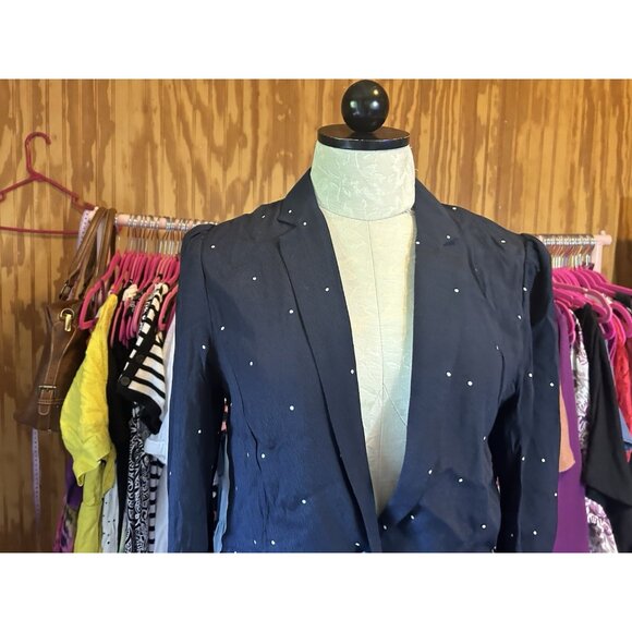 Vince Camuto Navy Blue Polka Dot Soho Pindot Blazer Button Closure Sz 2 NWOT - Picture 4 of 10